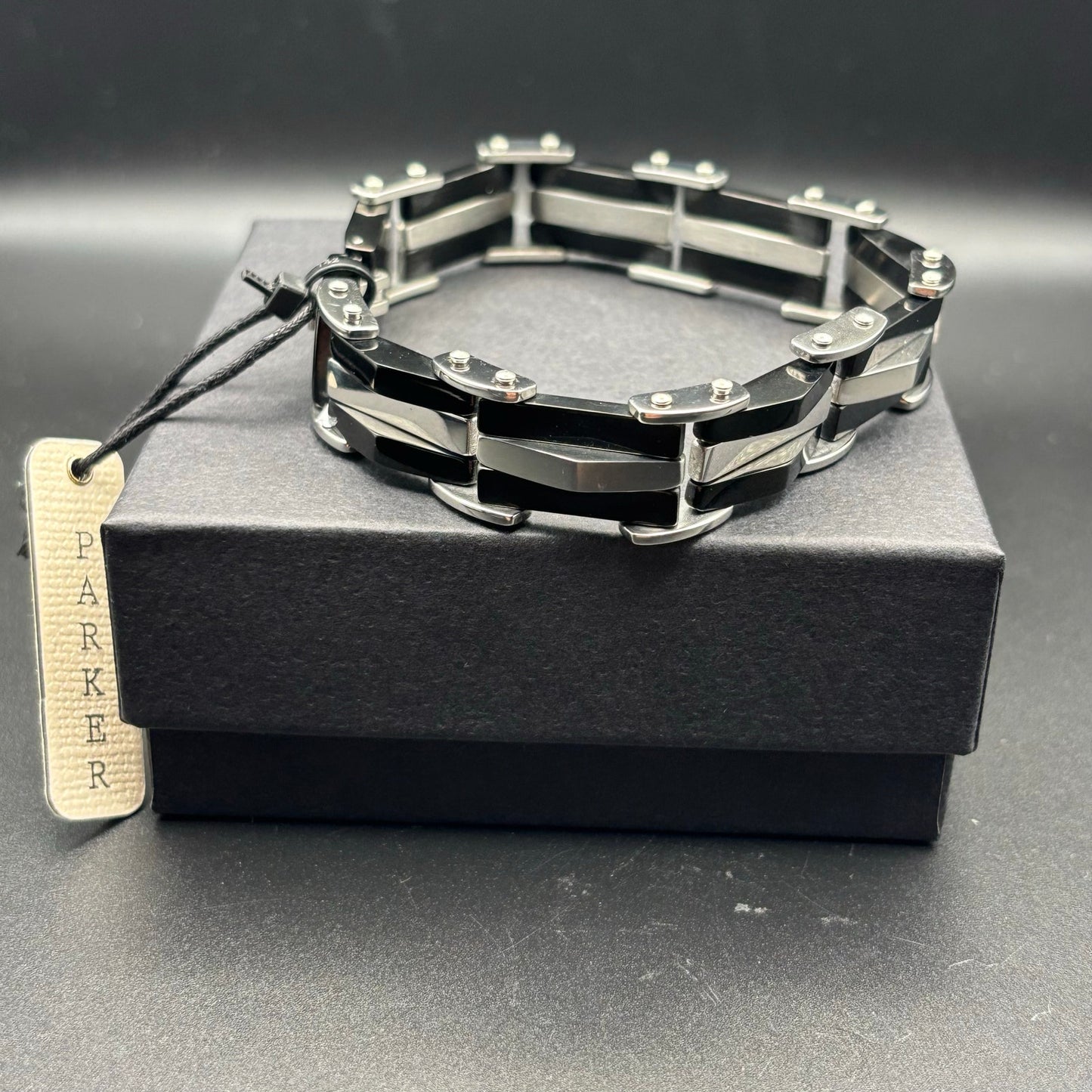 Mason Parker Mens TwoTone Stainless Steel Link Bracelet Gunmetal & Silver Finish