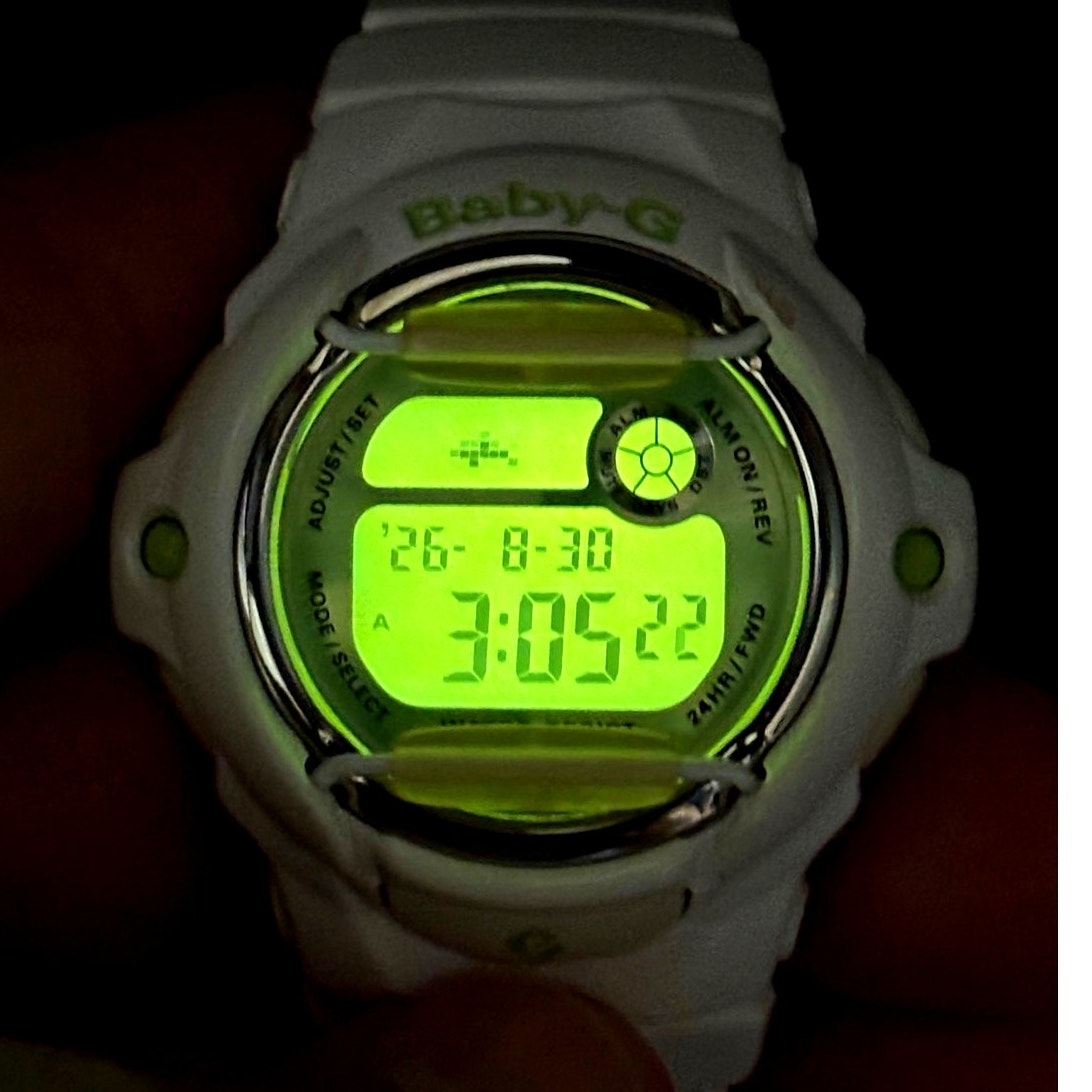 Casio Baby-G BG-169R-7C White Green Digital 200M Data Bank Watch
