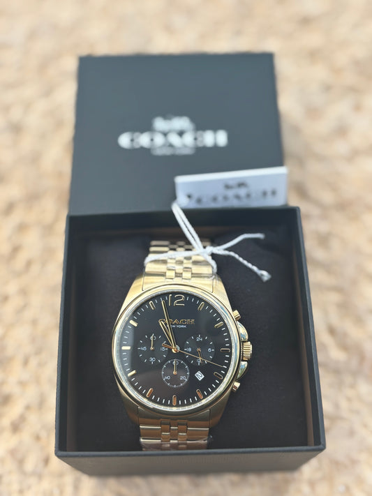 Coach Lexington Chronograph Men’s Gold Stainless Steel Black Dial Watch 14602657