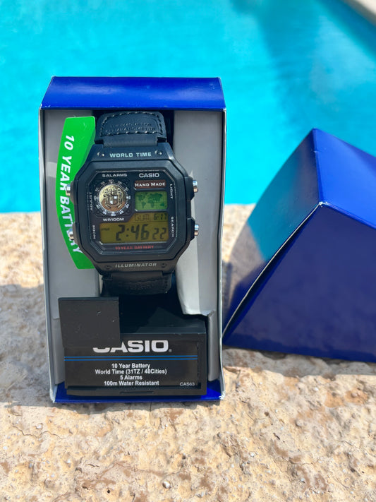 Modded Casio AE1200WH-1A “Cigar Edition” – Green Nylon Strap, Two-Tone Gel Filter & Handmade Emblem