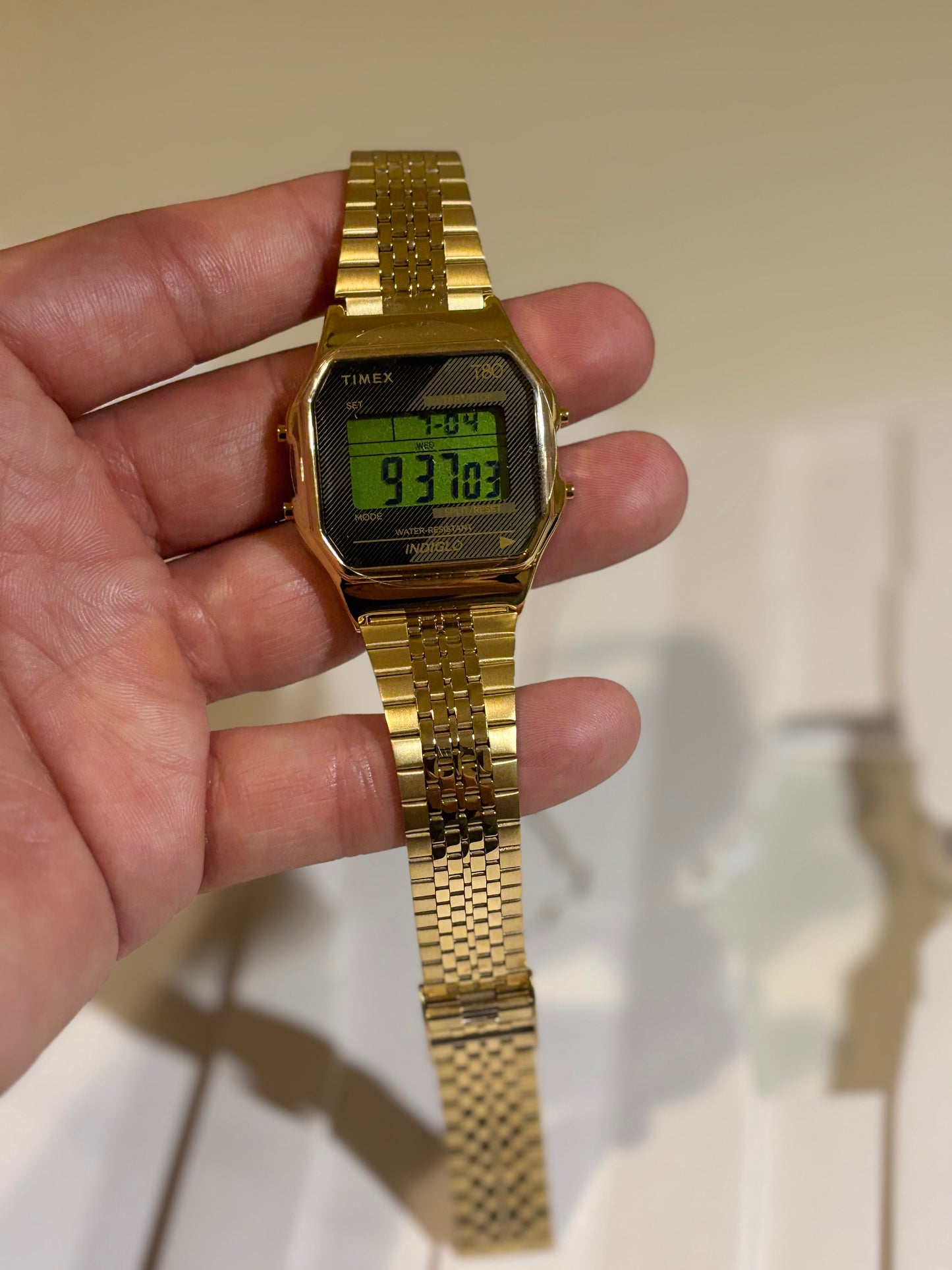 Timex T80 Retro Digital Watch – Gold-Tone Stainless Steel Bracelet – Model TW2V18900 YB – Brand New