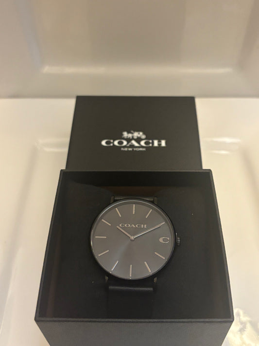 Coach Charles Men’s Watch – Model 14602434 – Black Dial & Black Leather Strap – Minimalist Quartz – New with Tags
