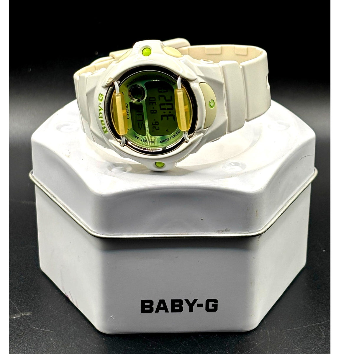 Casio Baby-G BG-169R-7C White Green Digital 200M Data Bank Watch