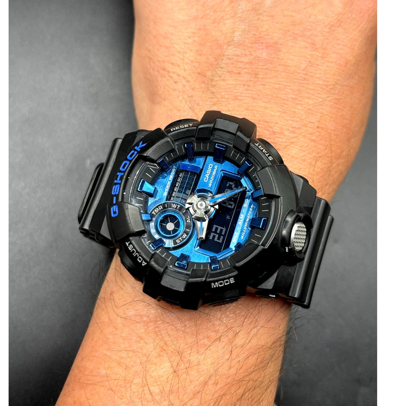 Casio G-Shock GA-710-1A2 Virtual Blue Analog Digital 200M Men’s Watch LED Light