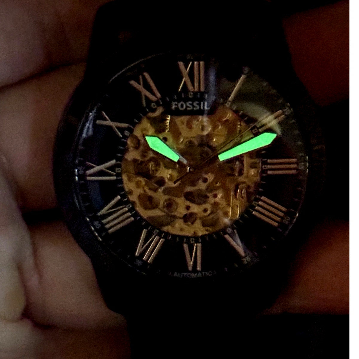 Fossil Grant ME3094 Automatic Skeleton Black Leather Men’s Watch 45mm
