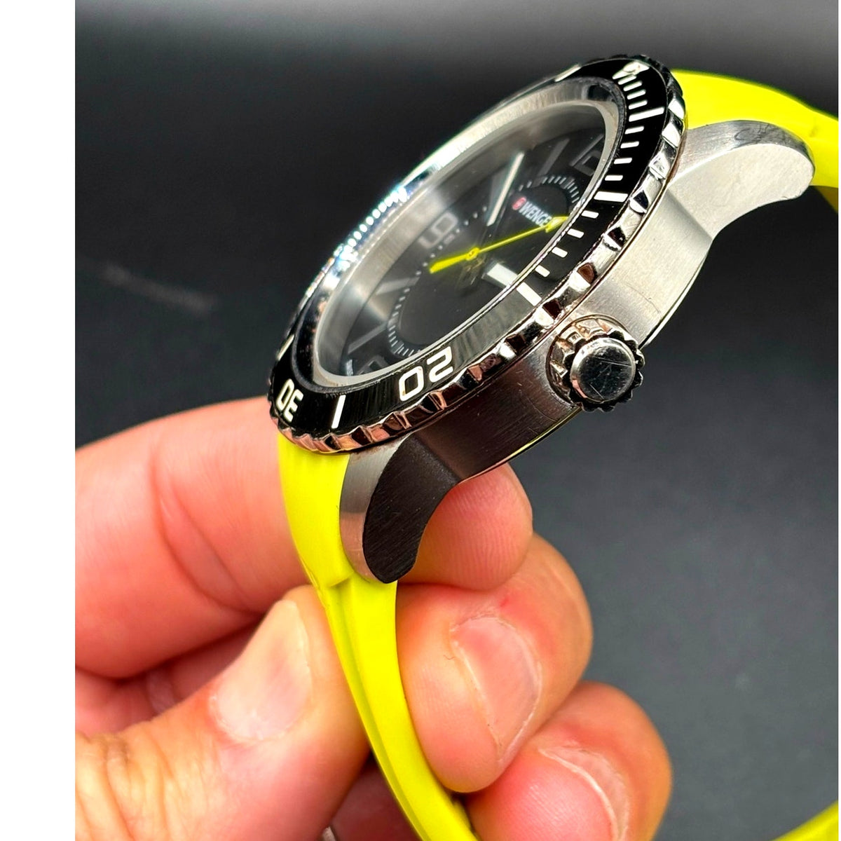Wenger Roadster 01.0851.115 Swiss Made 45mm Black Dial Yellow Silicone Watch