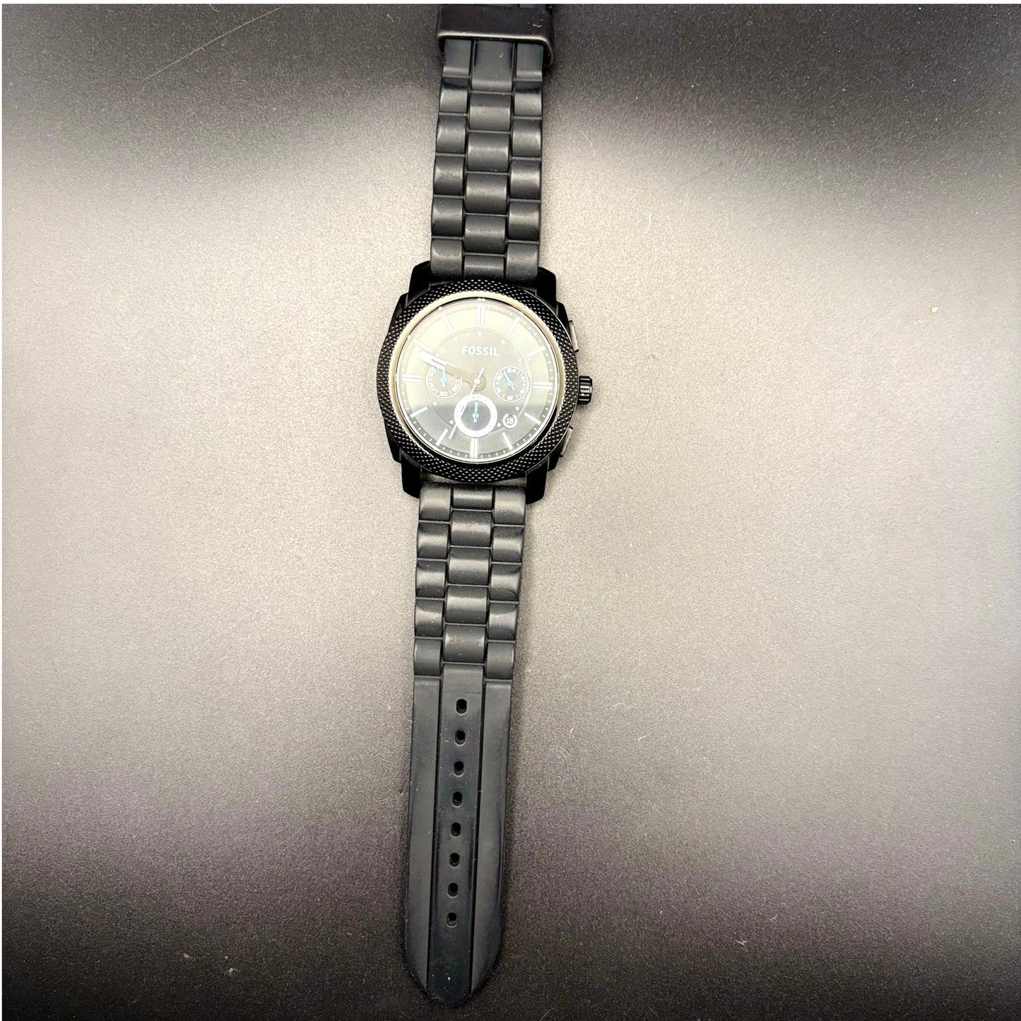 Fossil FS4487 Machine Chronograph Men’s Gunmetal Black Silicone Strap Watch