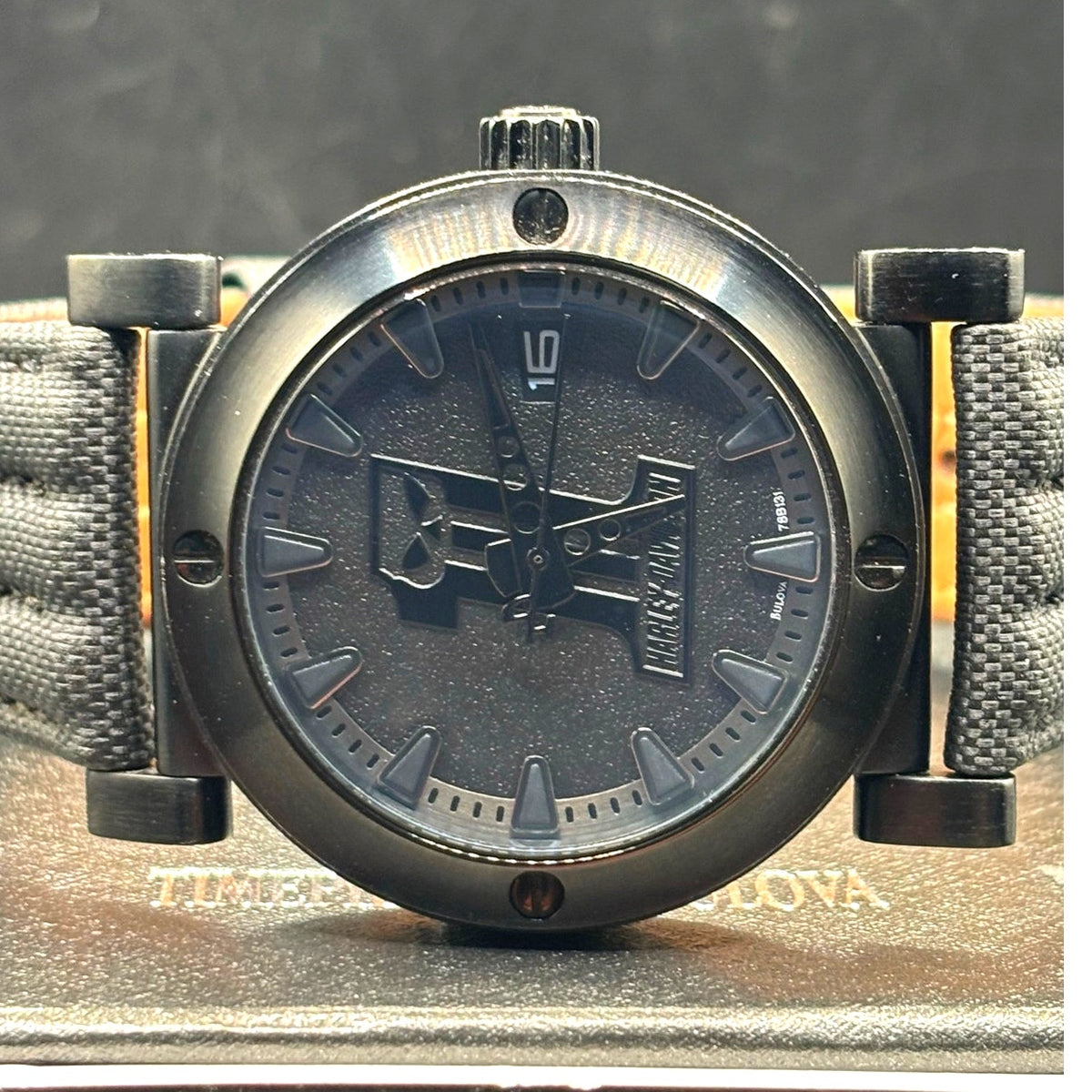 Harley-Davidson Bulova 78B131 Black #1 Racing Skull 44mm Watch Discontinued