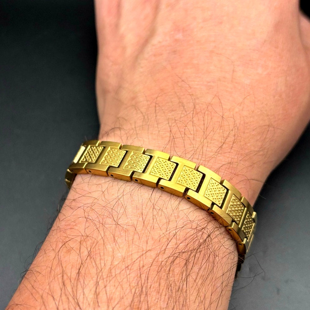 Lacoste Men's Metropole Ion Plated Gold Tone Stainless Steel H-Link Bracelet NIB