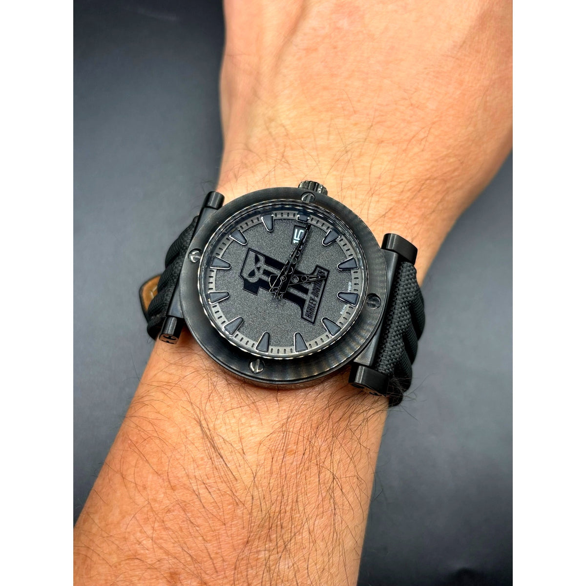 Harley-Davidson Bulova 78B131 Black #1 Racing Skull 44mm Watch Discontinued