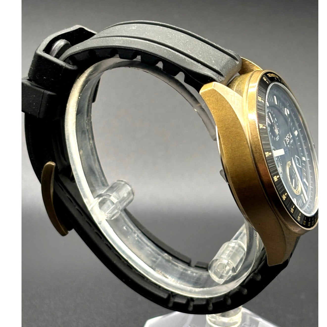 Fossil Decker DE-5003 Chronograph Black Dial Bronze Tone Silicone Strap Watch