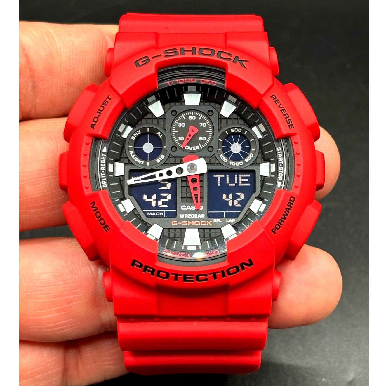 Casio G-Shock GA100B-4A Bright Red Analog Digital Men’s Sport Watch 200M