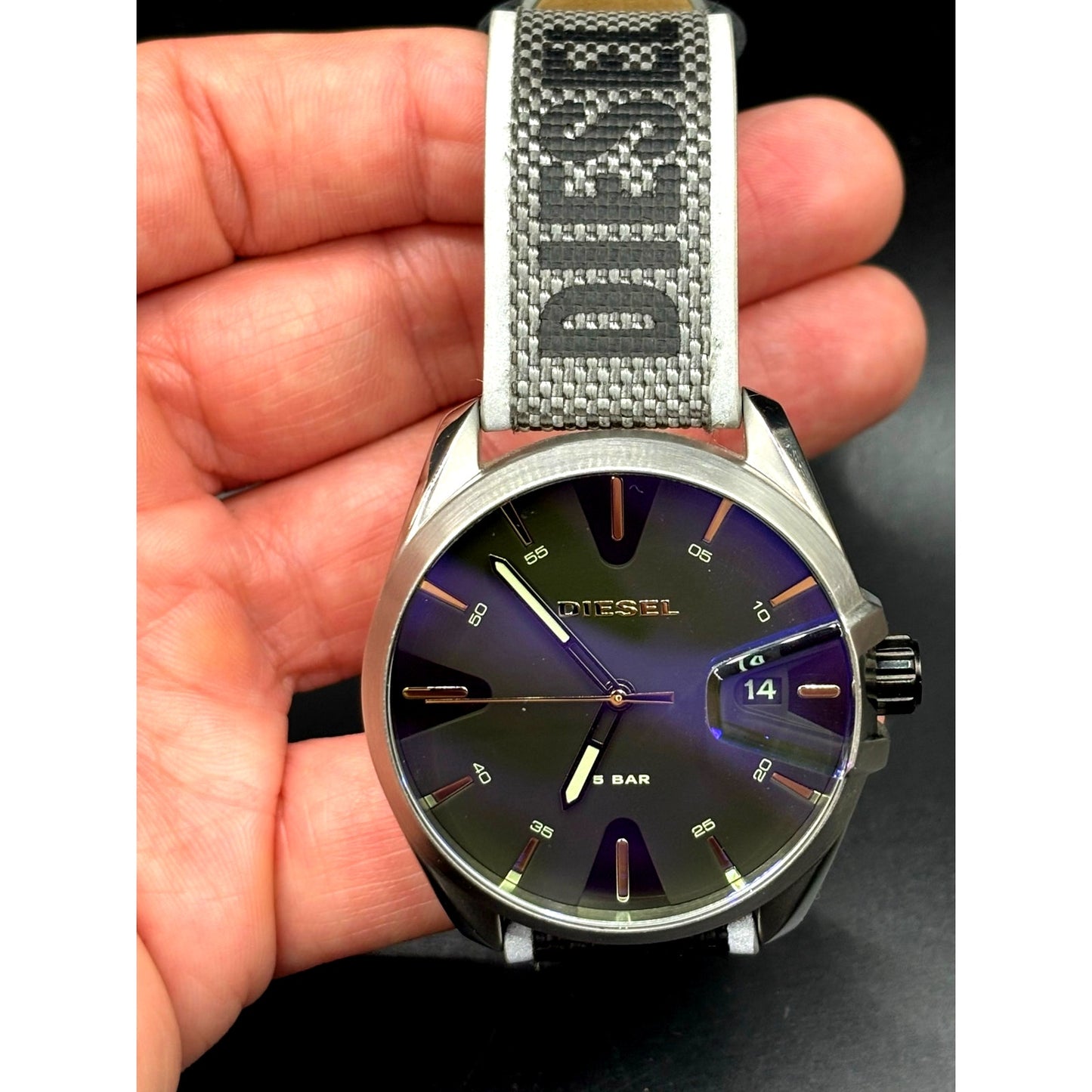 Diesel MS9 DZ1902 44mm Iridescent Black Nylon Strap Men’s Watch NIB