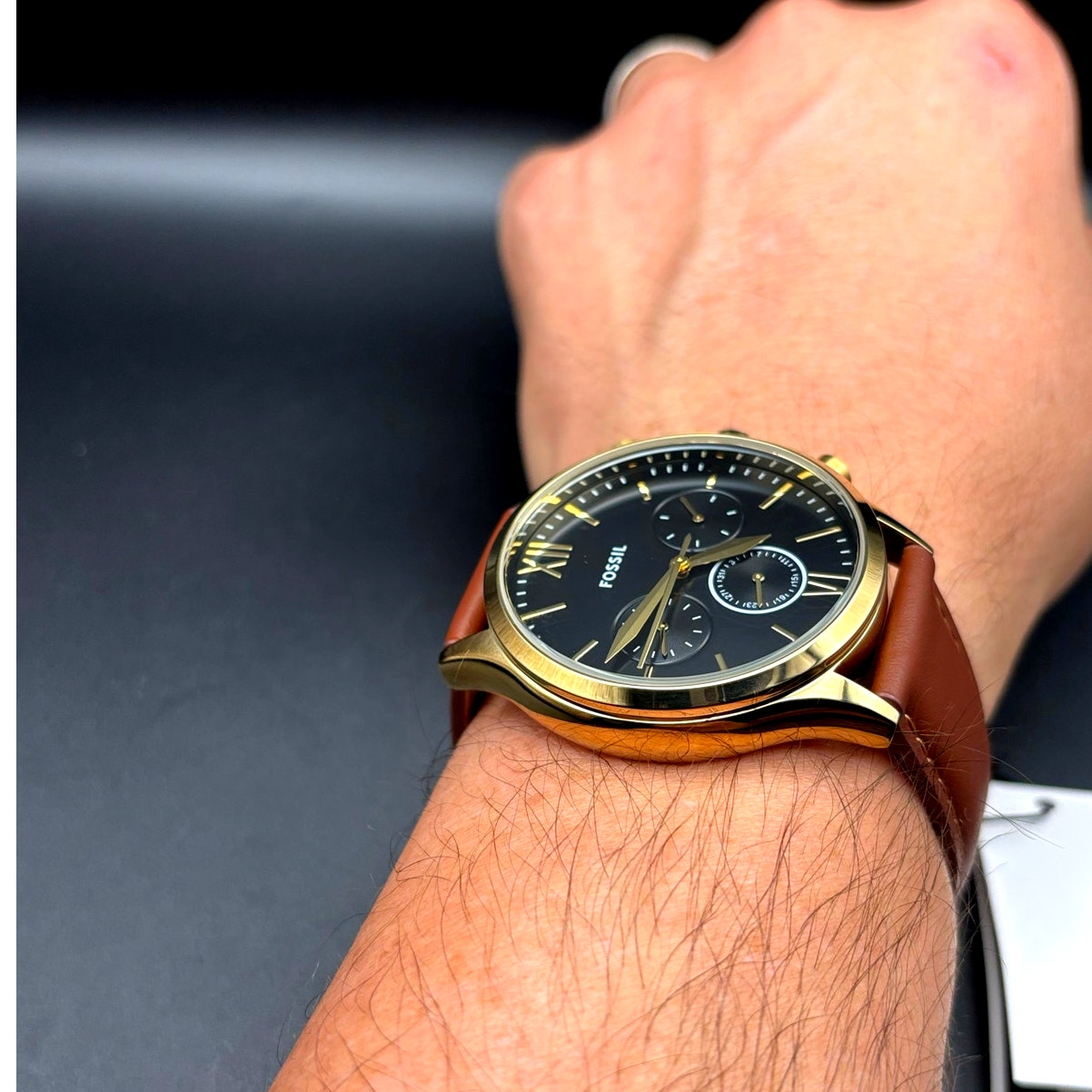 Fossil Fenmore BQM2404 Men's Multifunction Gold Tone Leather Strap Watch NIBWT