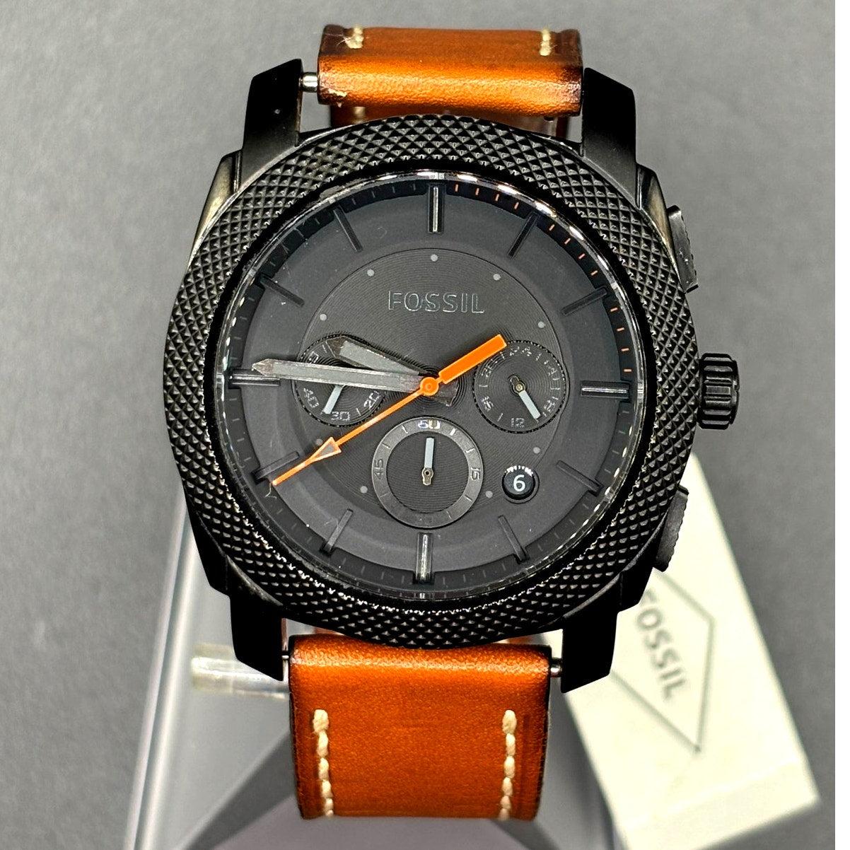 Fossil Machine FS5234 Chronograph Black Brown Leather Men’s Watch 45mm