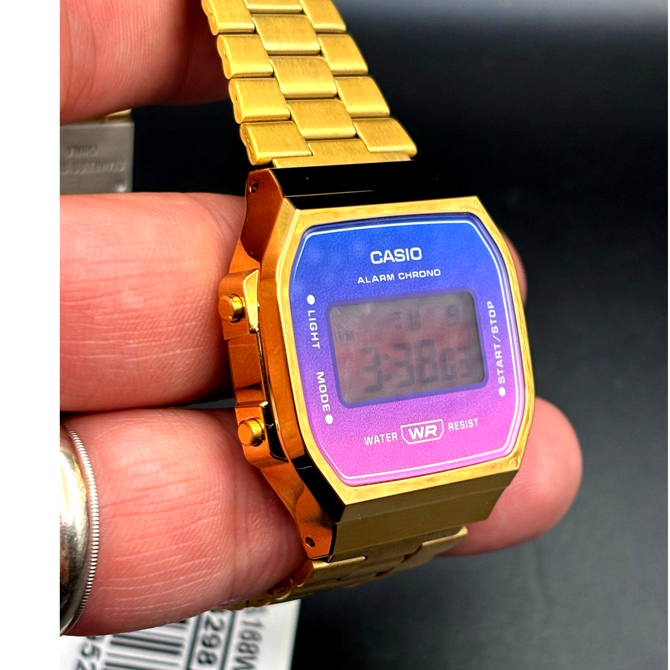 LWS Solarwave Prism A168 Gold Tone Stainless Steel Bracelet Digital Mod Watch
