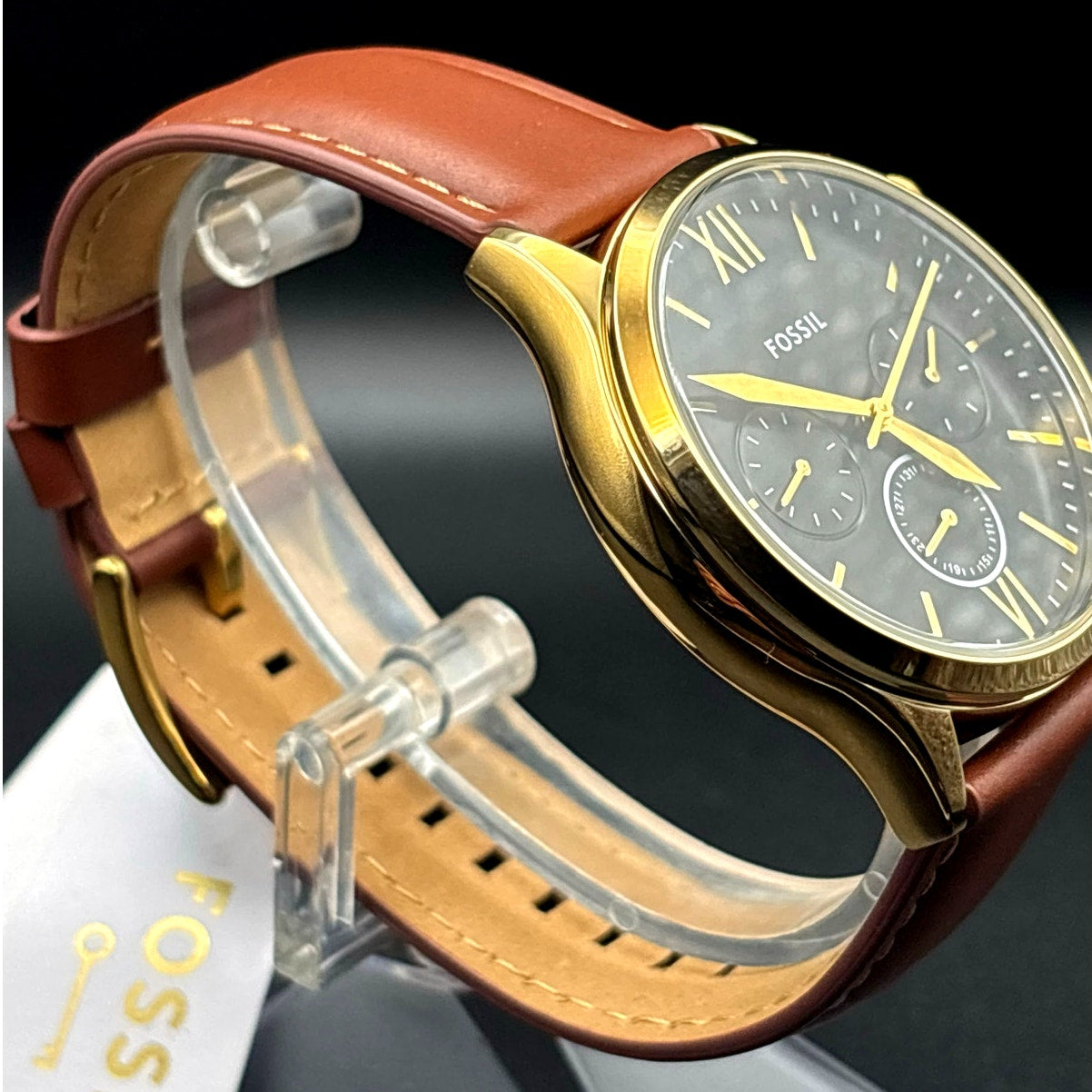 Fossil Fenmore BQM2404 Men's Multifunction Gold Tone Leather Strap Watch NIBWT