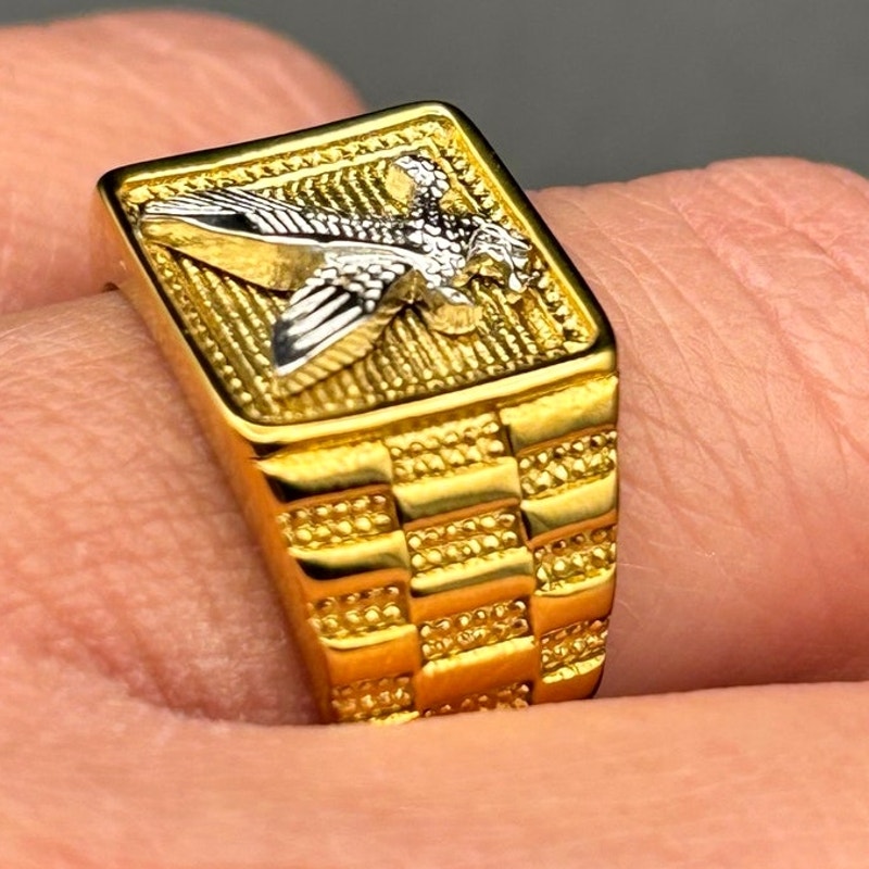Blackjack BJZ78G Men’s Gold Stainless Steel Eagle Ring SZ # 10 NWT
