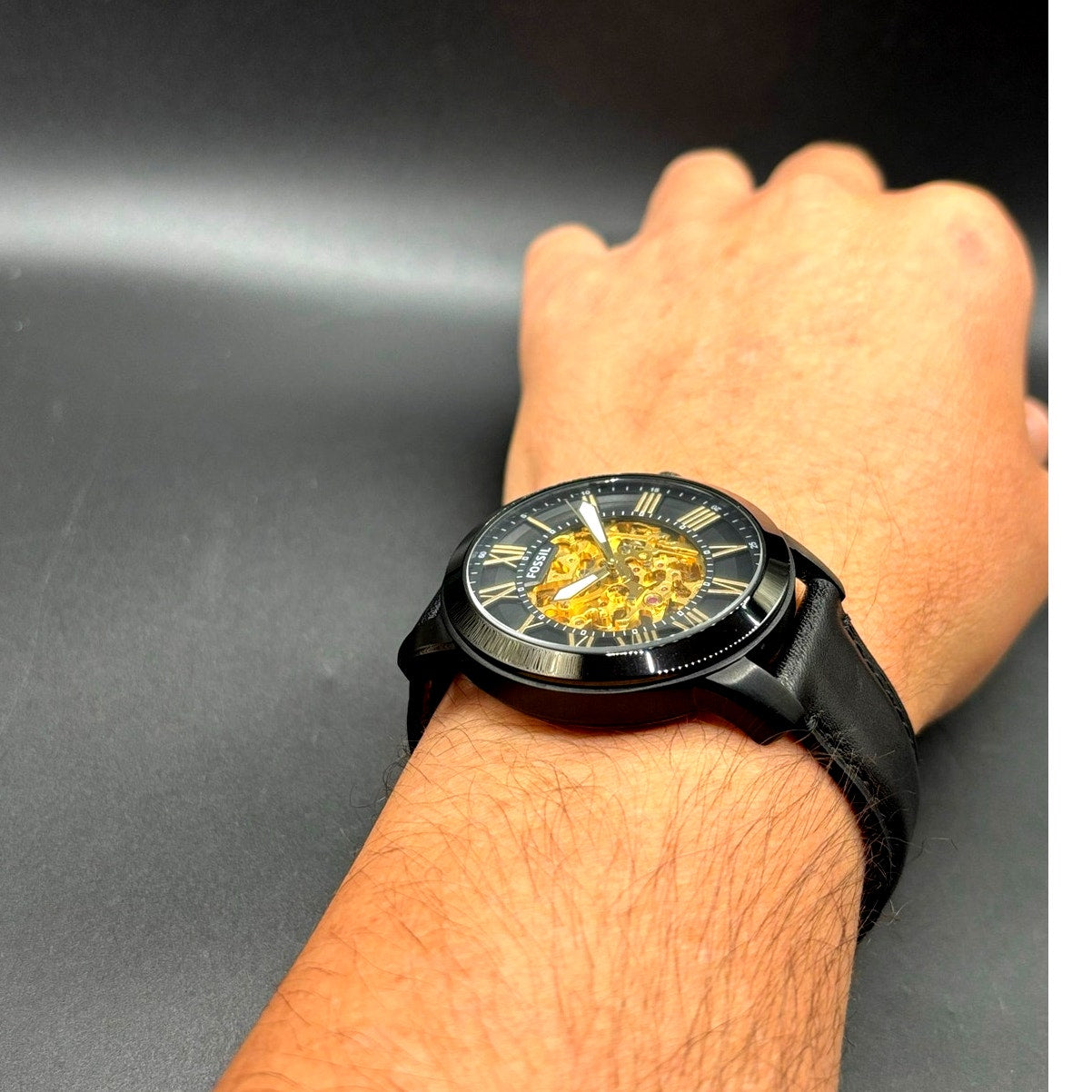 Fossil Grant ME3094 Automatic Skeleton Black Leather Men’s Watch 45mm