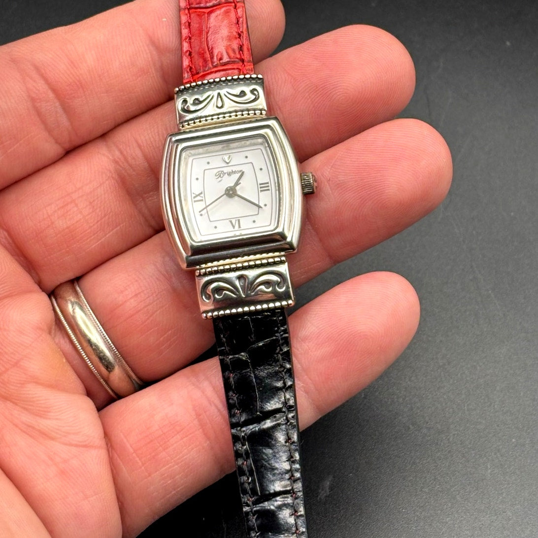 Brighton Waterford W10017 Womens Reversible Red Black Leather Strap Watch NIBWT