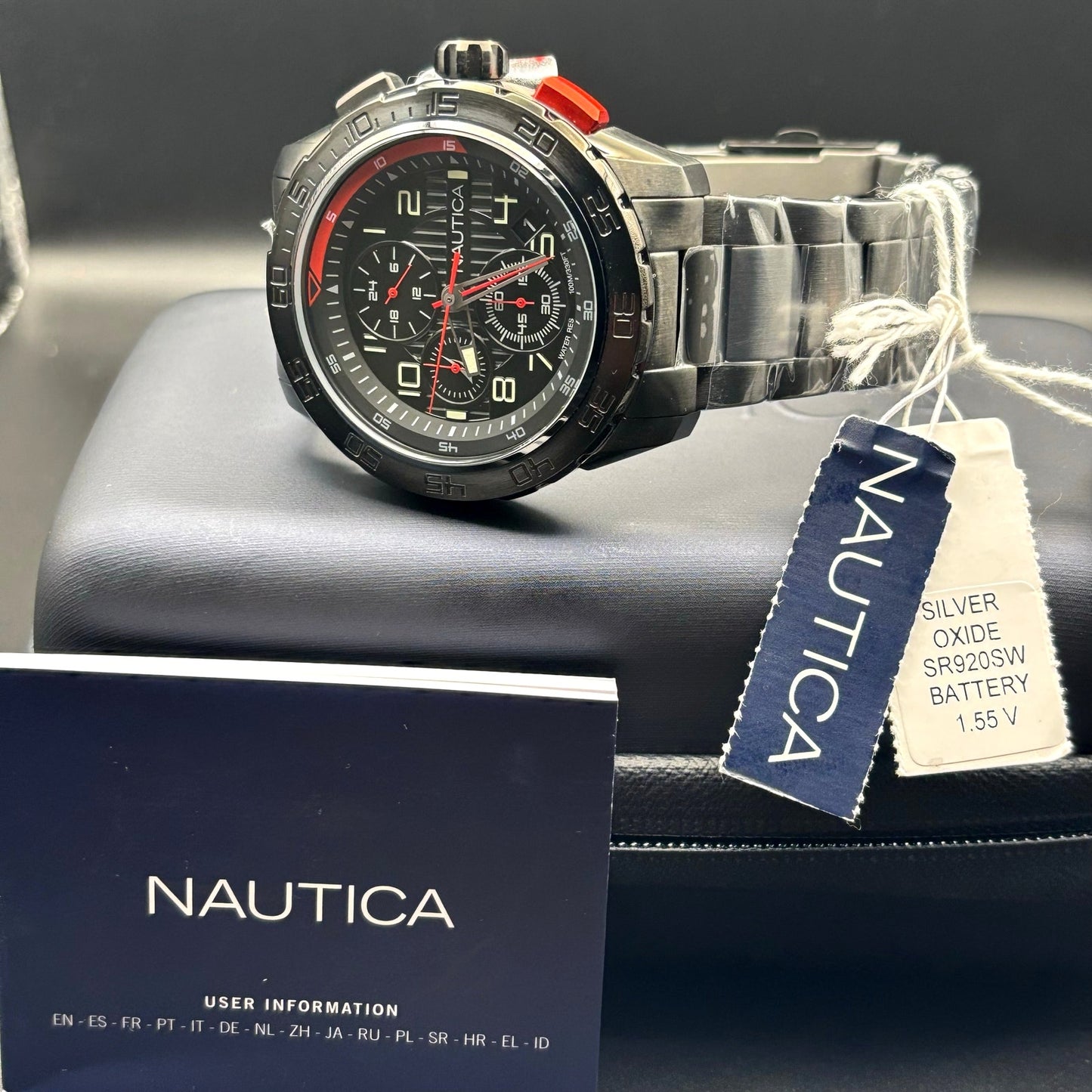Nautica NAPNS305 Mens Chronograph Recycled Stainless Steel Bracelet Watch NIBWT