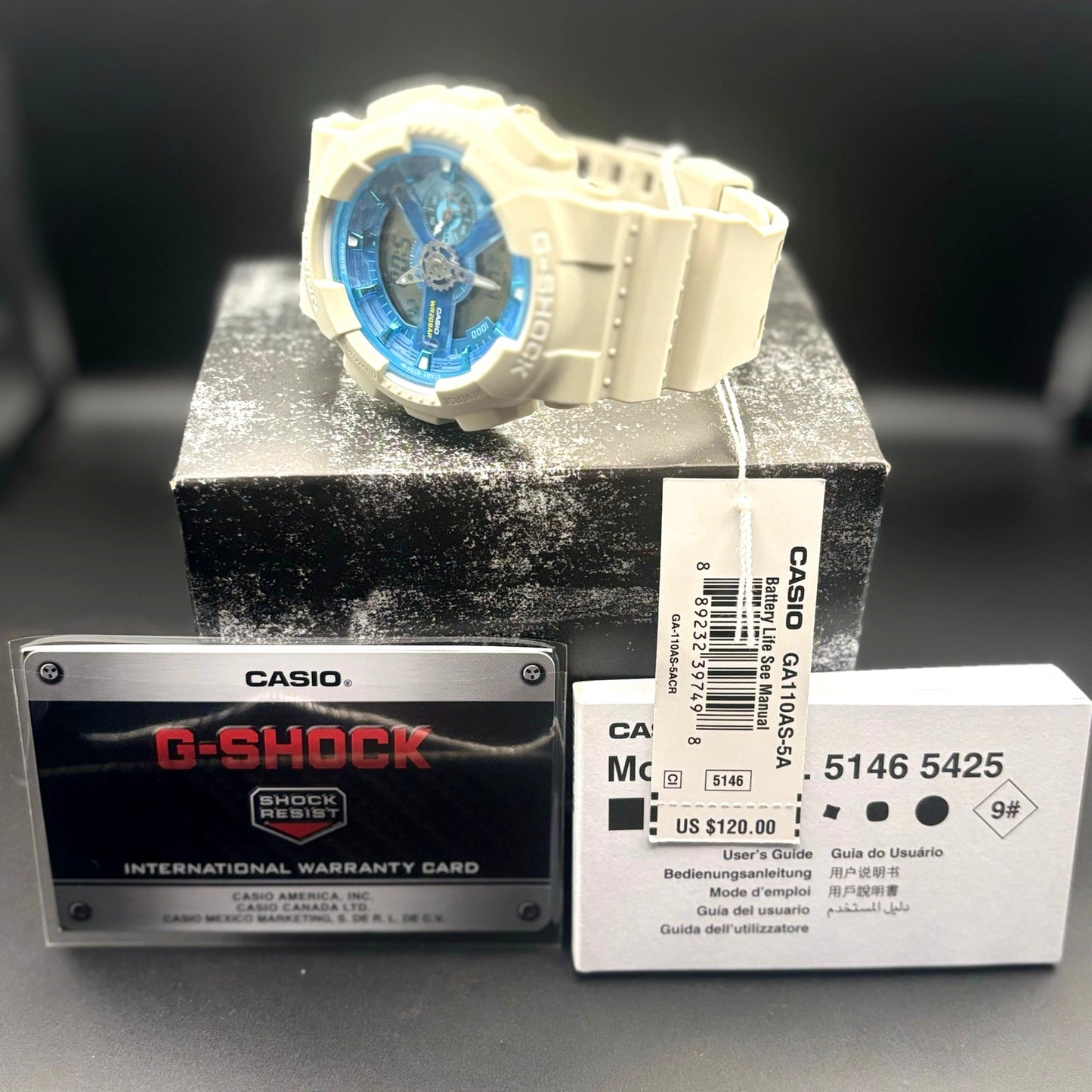 Casio G-Shock GA110AS-5A Men’s Beige Resin Blue Dial Analog Digital Watch NIBWT