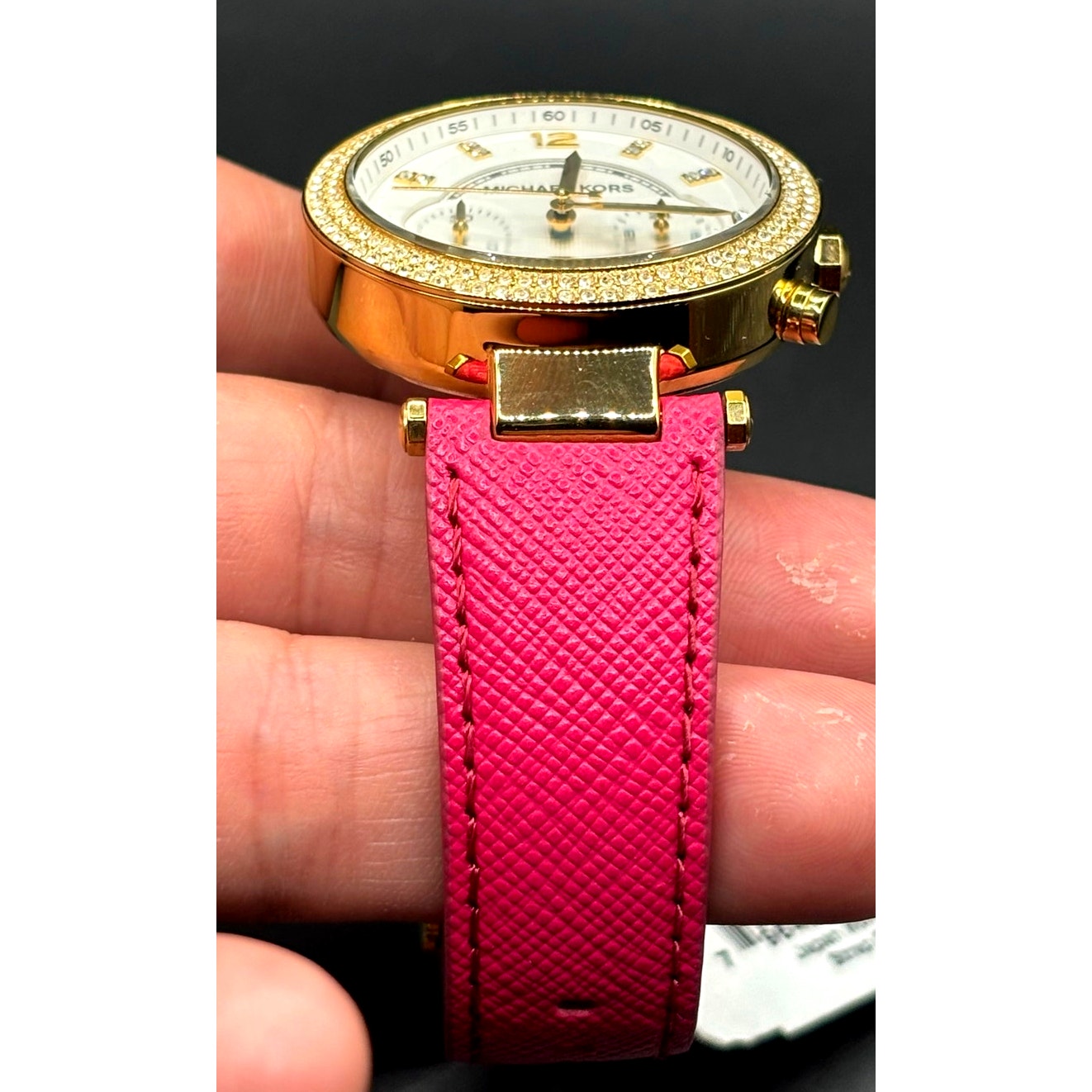Michael Kors Parker MK2297 Crystal Chronograph Pink Leather Watch NWT