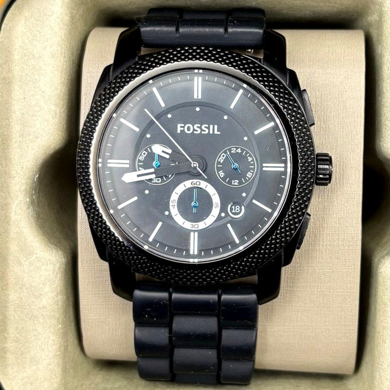 Fossil FS4487 Machine Chronograph Men’s Gunmetal Black Silicone Strap Watch