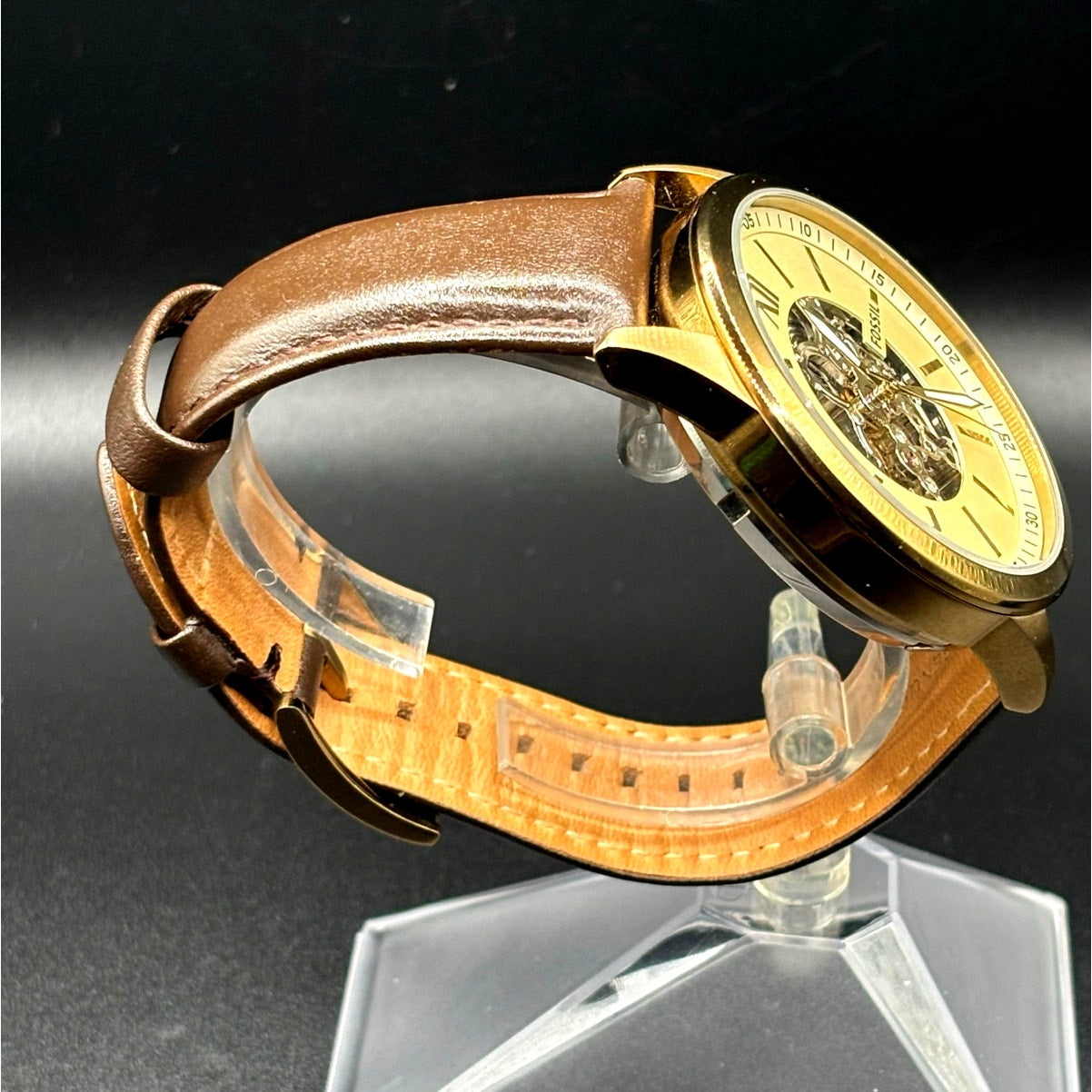 Fossil Flynn BQ2382 Automatic Men's Watch Skeleton Dial Leather Strap 48mm