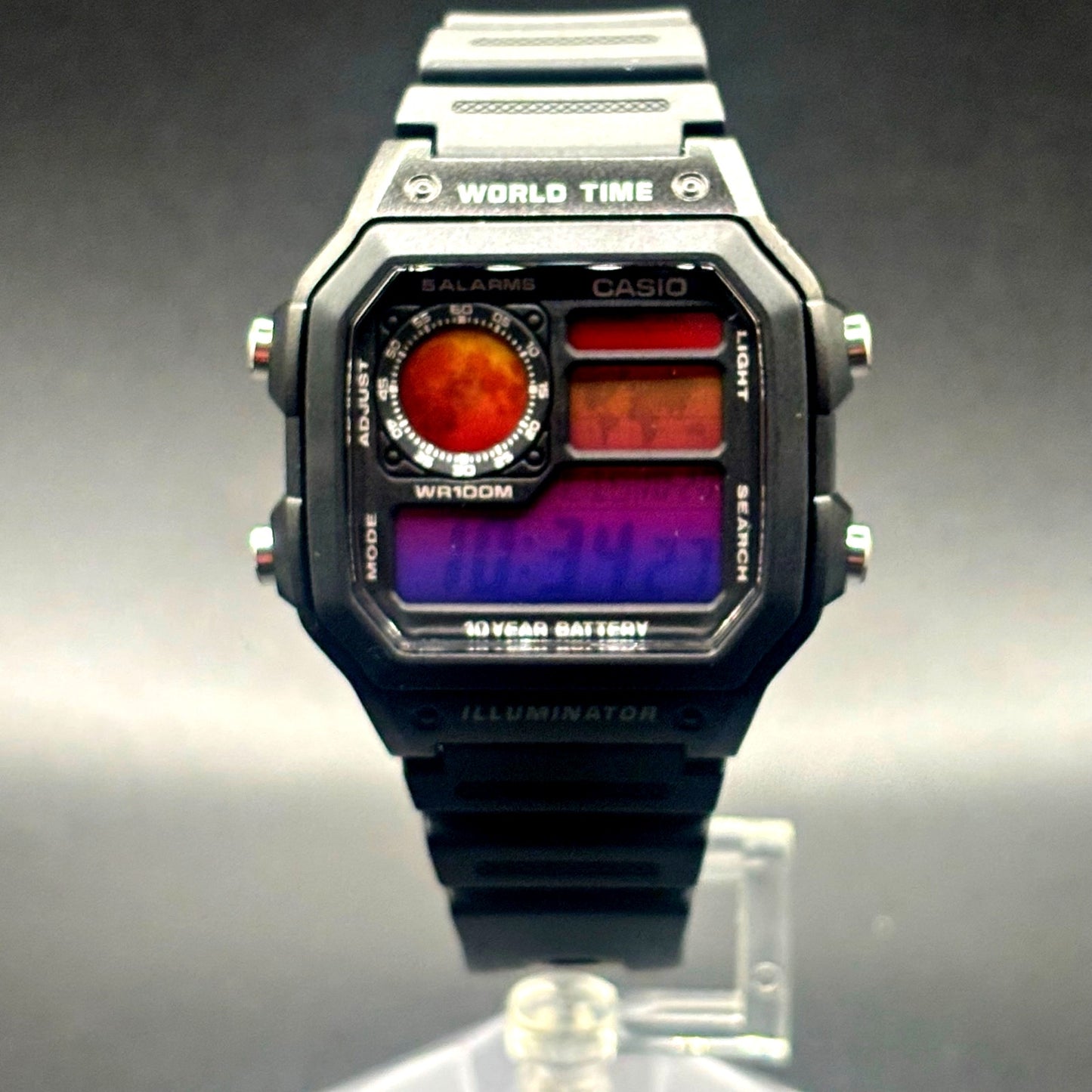LWS Atlas Red Horizon Custom Casio AE1200 World Time Silicone Bracelet Mod Watch