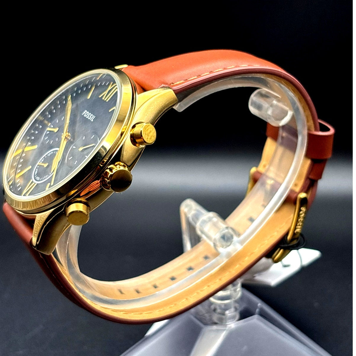 Fossil Fenmore BQM2404 Men's Multifunction Gold Tone Leather Strap Watch NIBWT