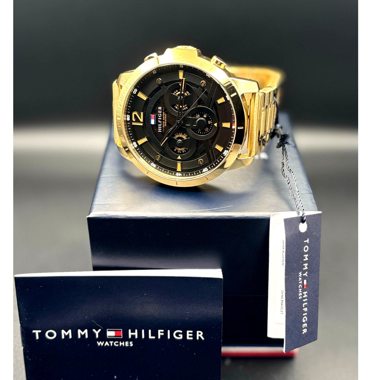 Tommy Hilfiger Luca 1710511 Men’s Multifunction Gold Tone Black Dial Watch NIBWT