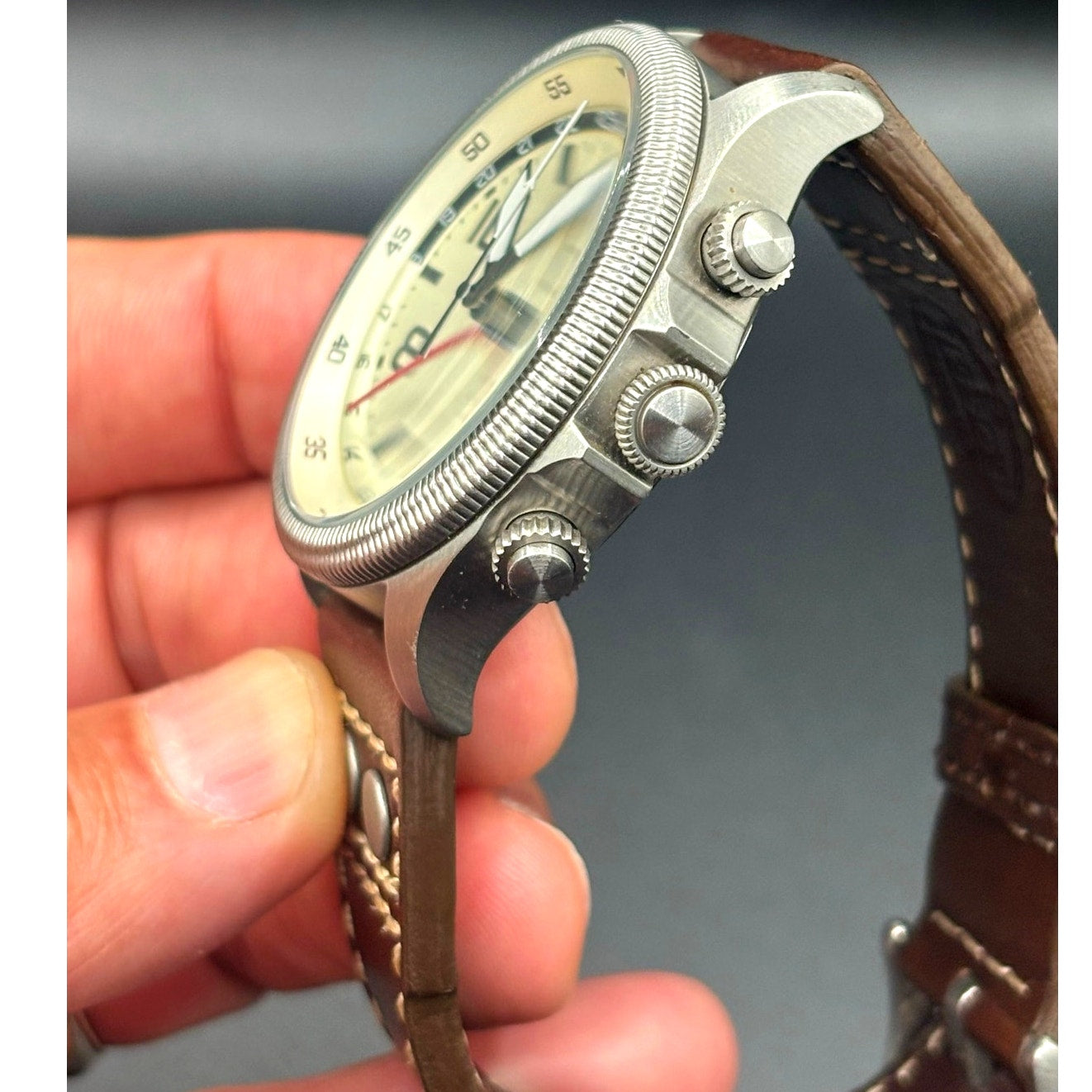 Fossil FS5043 Recruiter GMT Alarm Cream Dial Leather Strap Men’s 44mm Watch