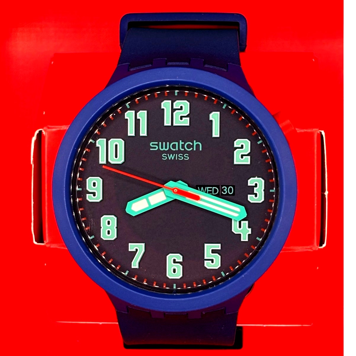 Swatch Big Bold Essentially SB01N700 Swiss Made Blue Gradient Day Date Watch NIB