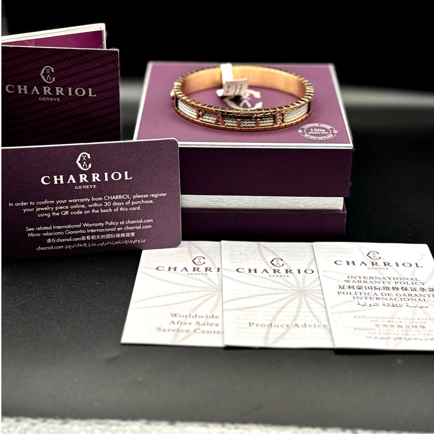 Charriol FAITH Stainless Steel & Rose Gold PVD Cable Bracelet 04-102-1139-17FA