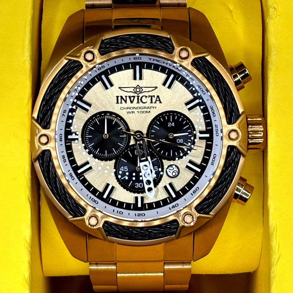 Invicta 31439 Bolt Chronograph Gold Tone 52mm Men's Watch Rare NIB