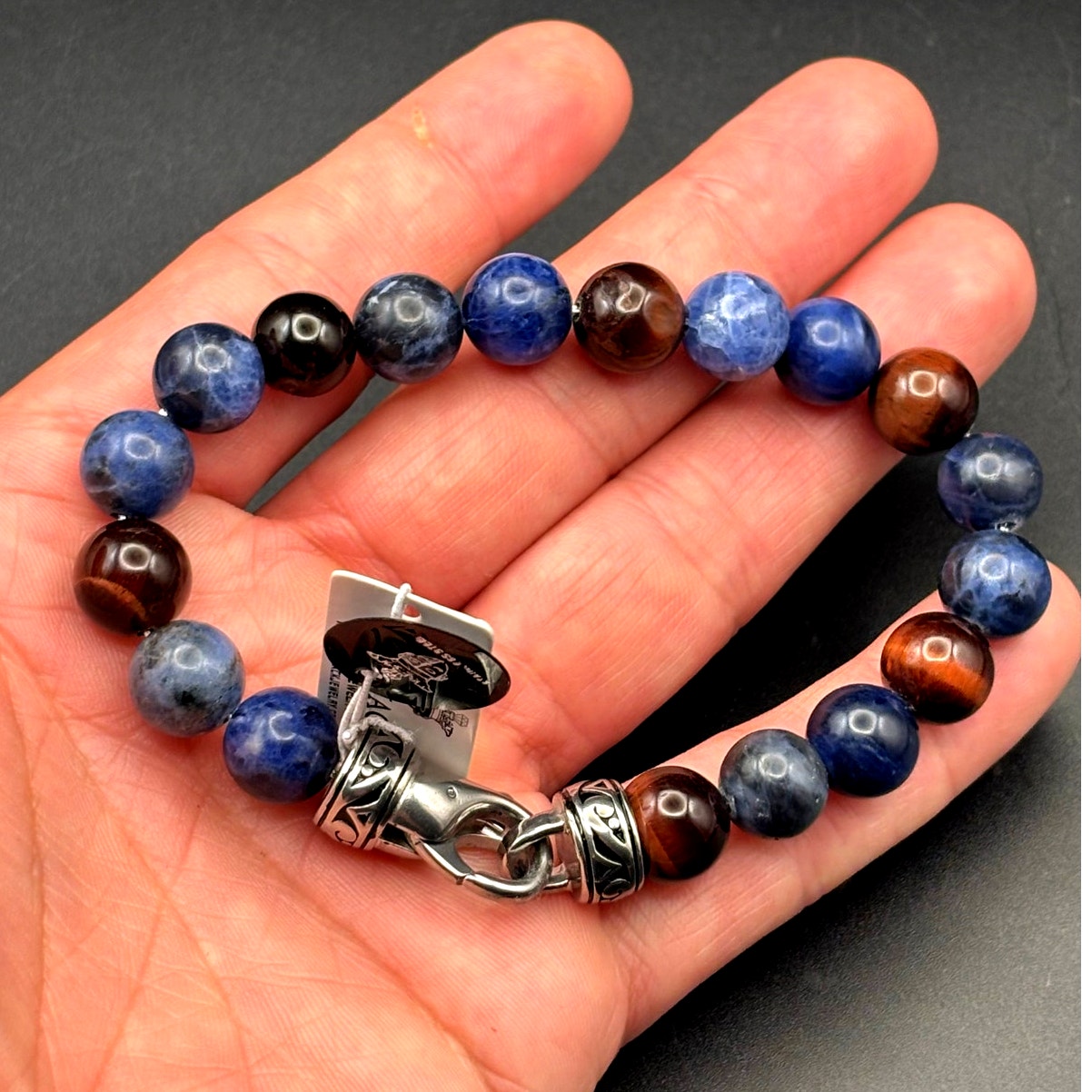 Blackjack BJS16BLS Men’s10mm Sodalite And Red Tiger Eye Beaded Bracelet NIBWT