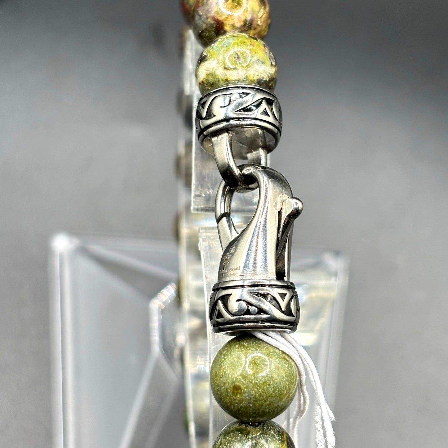 Blackjack BJB244DG Men’s 10mm Dragon Stone Stainless Steel Beaded Bracelet NWT