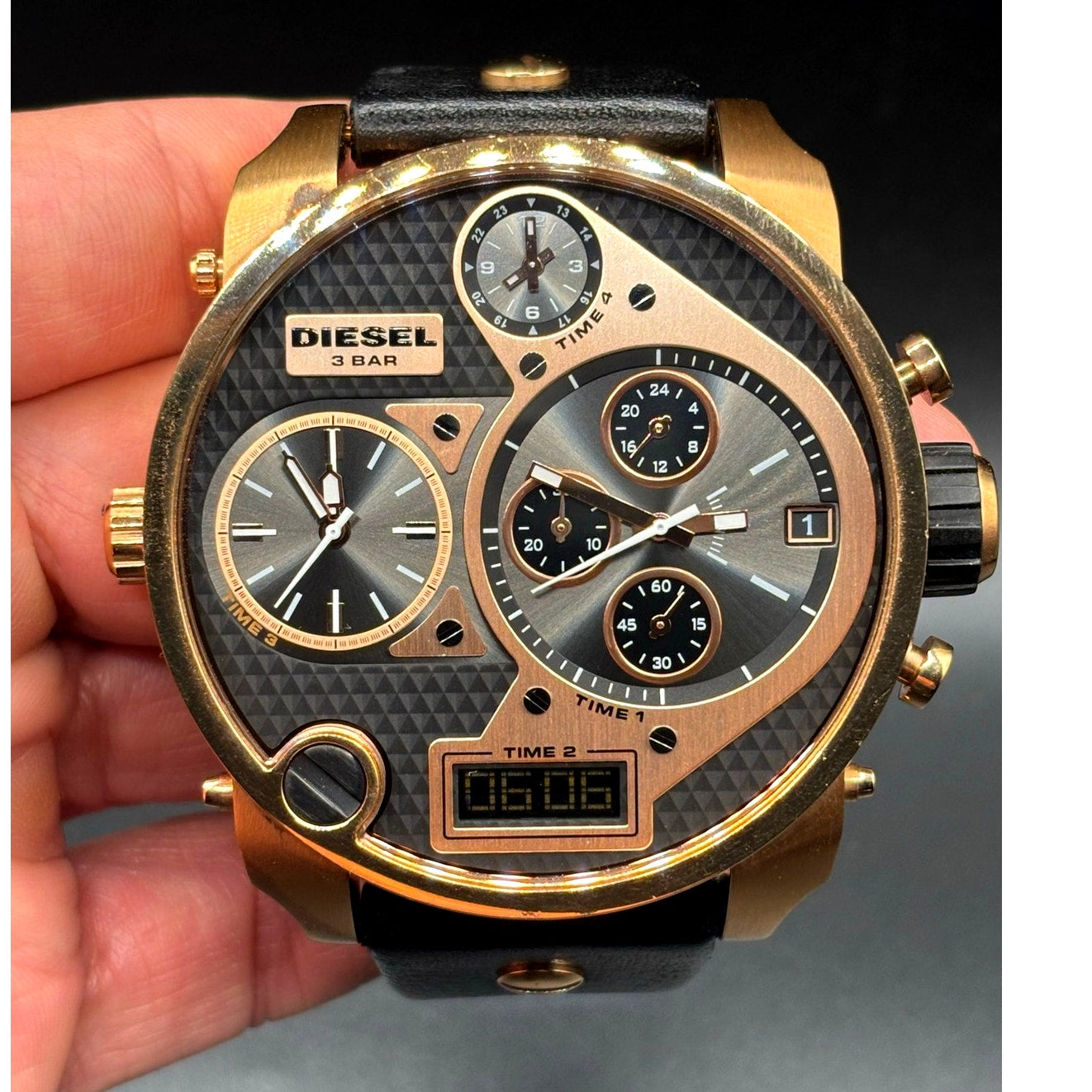 Diesel Mr. Daddy DZ7261 Men's Oversized Chrono Leather Analog Digital Watch
