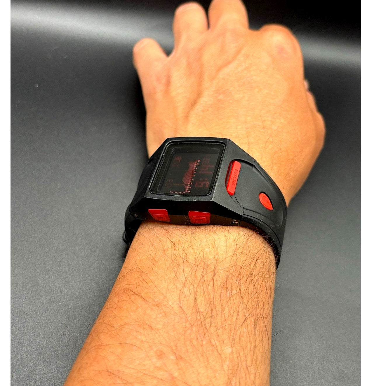 Nixon Lodown Digital Tide Surf Watch Black Red 100M Water Resistant