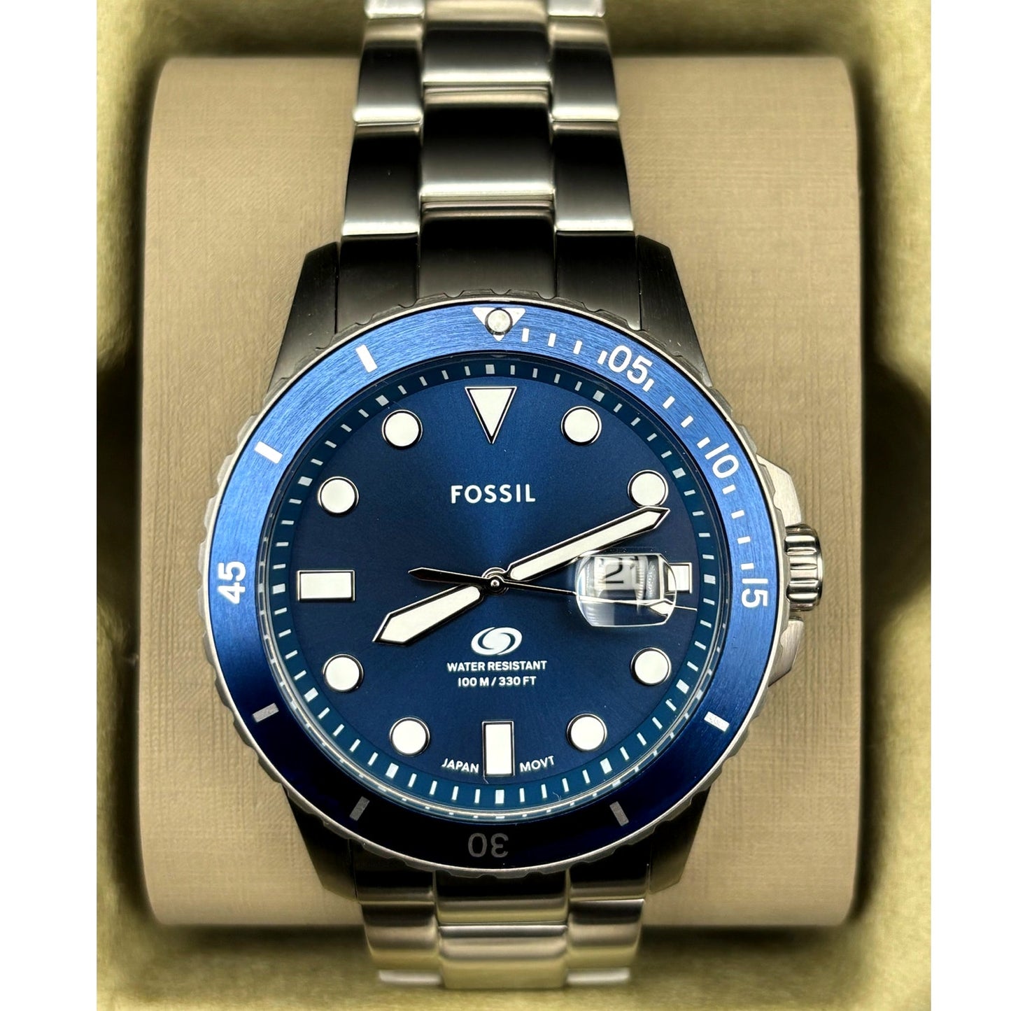 Fossil FS6029 Men’s Blue Dive Three-Hand Date Stainless Steel Watch 42mm NIBWT