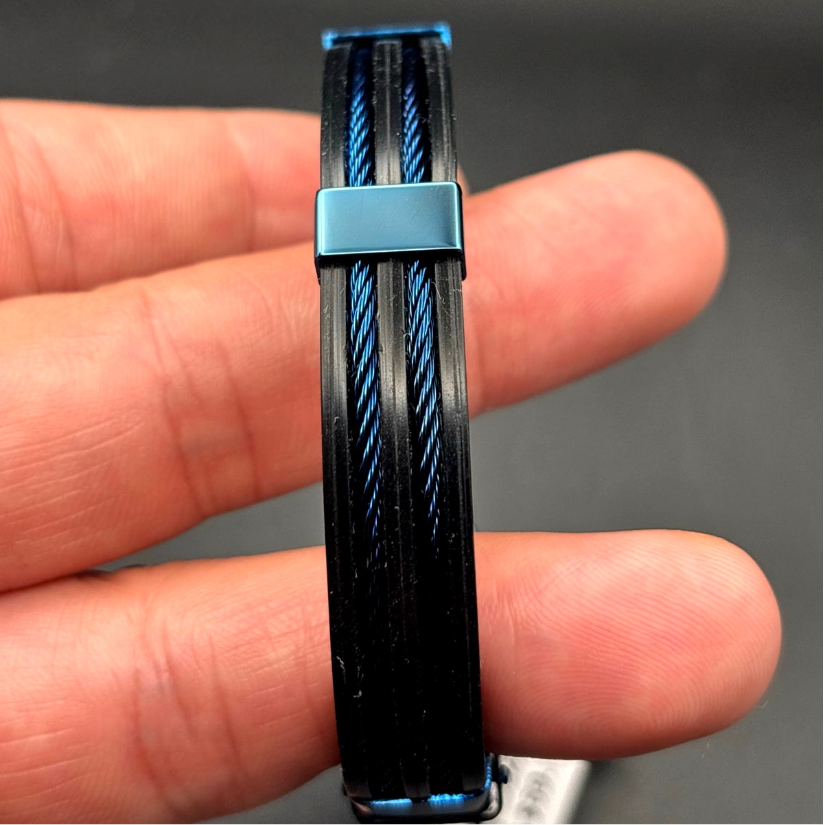 Blackjack BJB251BL Mens Blue Silicone Black Stainless Steel  Bangle ID Bracelet