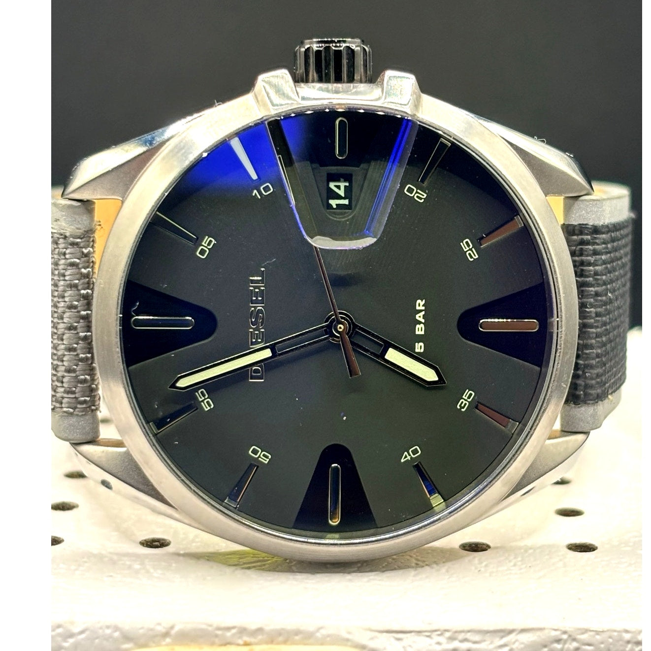 Diesel MS9 DZ1902 44mm Iridescent Black Nylon Strap Men’s Watch NIB