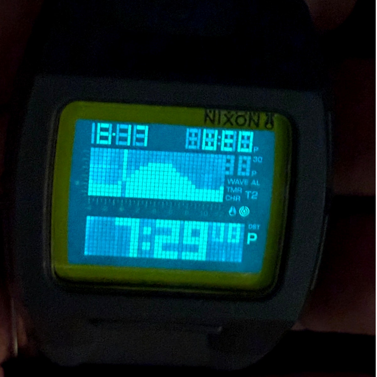 Nixon Lodown II Digital Tide Watch Gray Yellow Surf 100M Box Manual
