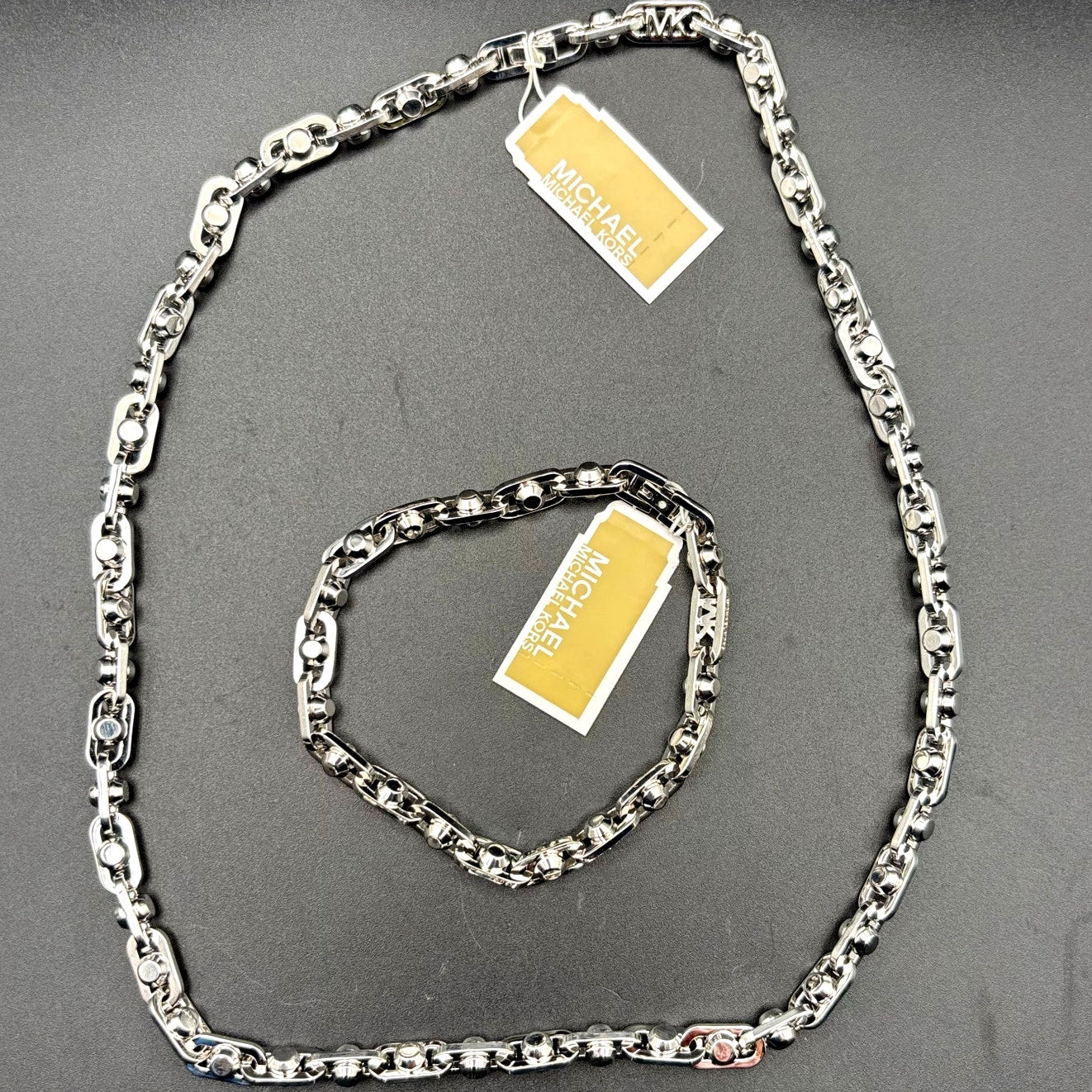 Michael Kors Astor Link Bracelet & Necklace Set Silver Tone Womens Jewelry NIBWT