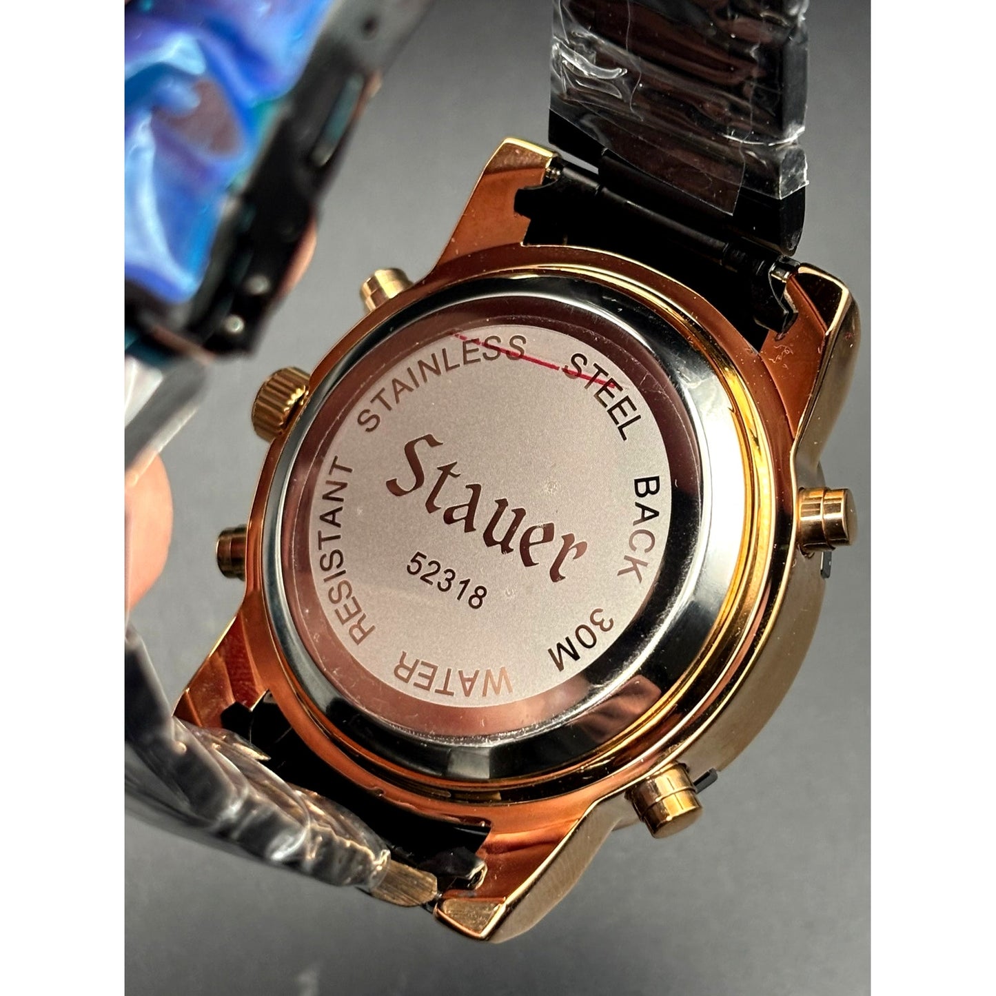 Stauer 52318 Due Volta Chronograph Men's Watch 48mm Rose Gold Black Steel NIB