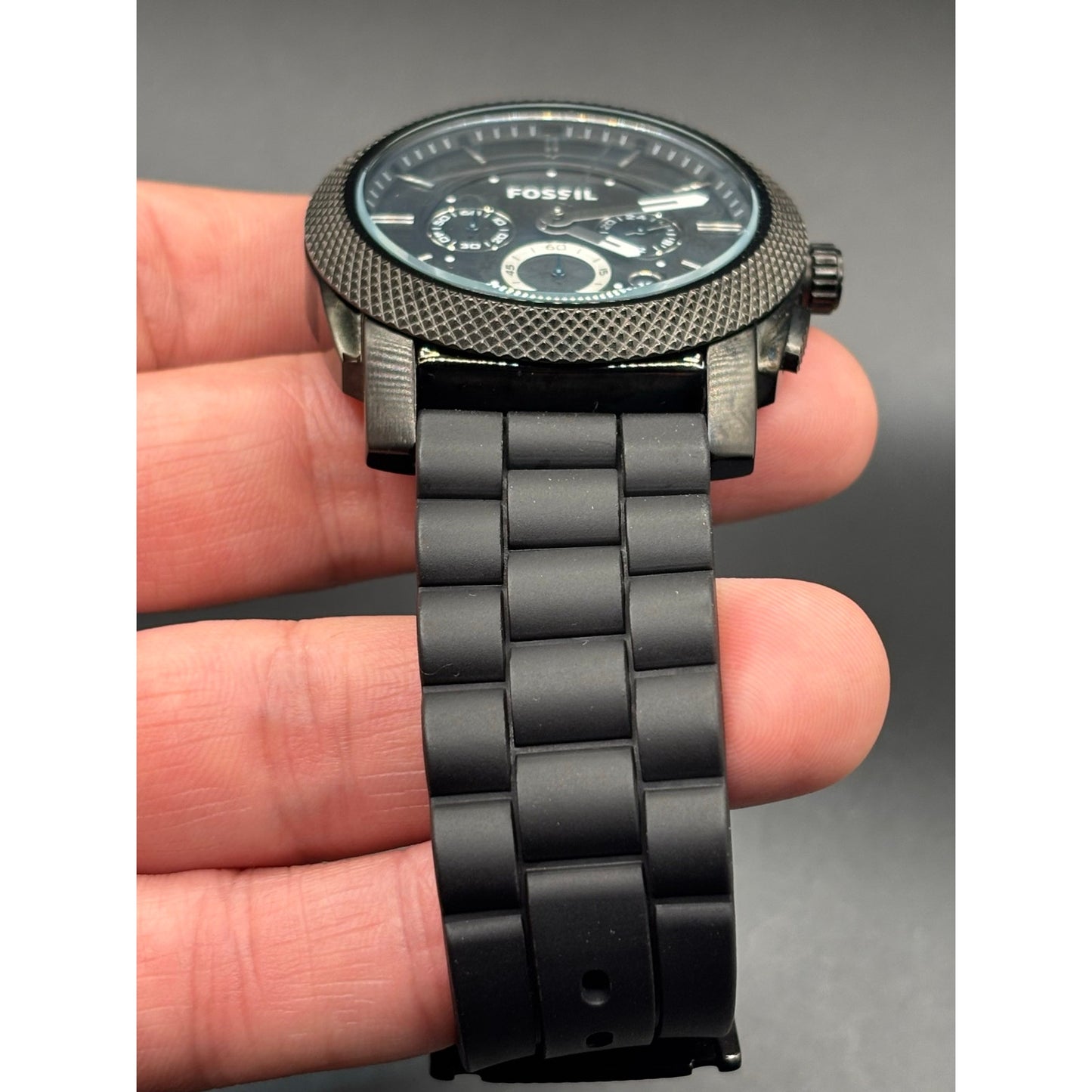 Fossil FS4487 Machine Chronograph Men’s Gunmetal Black Silicone Strap Watch