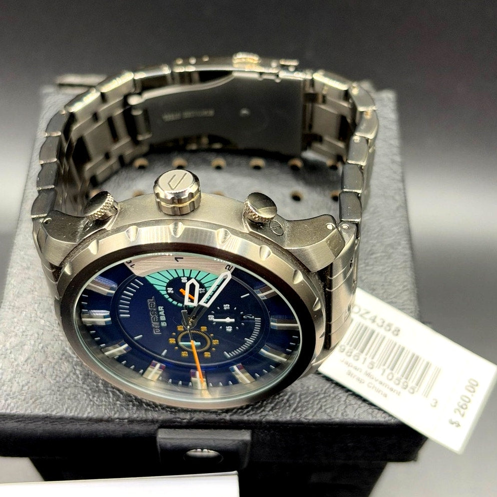 Diesel Stronghold DZ4358 Blue Dial Chronograph Gunmetal Men’s 51mm Watch