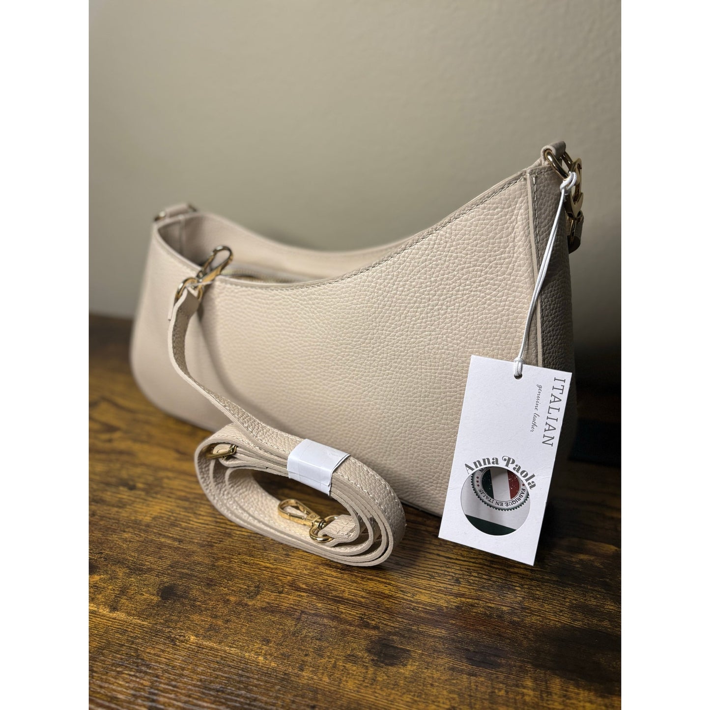 Anna Paola LIA Handbag – Latte Italian Leather, Top Handle + Crossbody, NWT