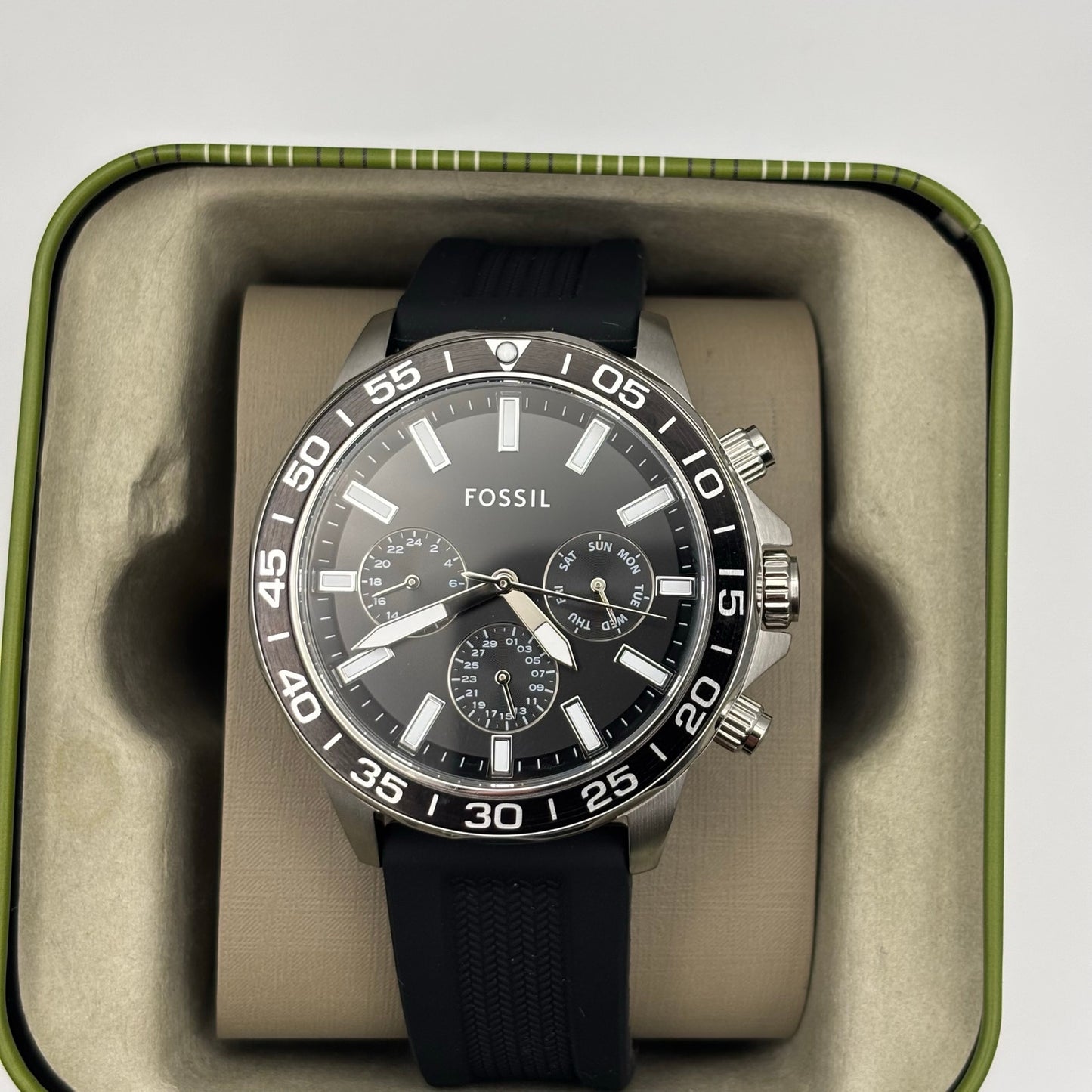 Fossil Bannon BQ2494 Mens 45mm Black Silicone Black Dial Multifunction
